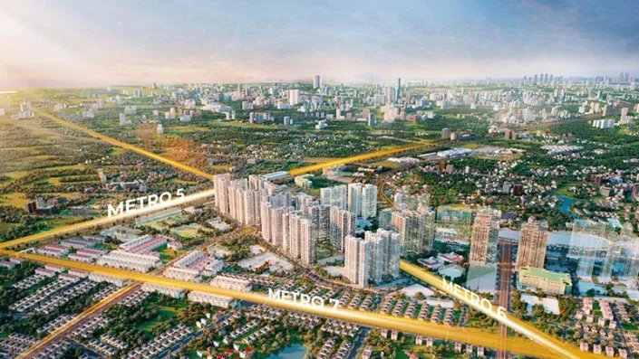 Toàn cảnh quy hoạch tổng thể khu đô thị với các tuyến Metro 5, 6, 7 chạy qua