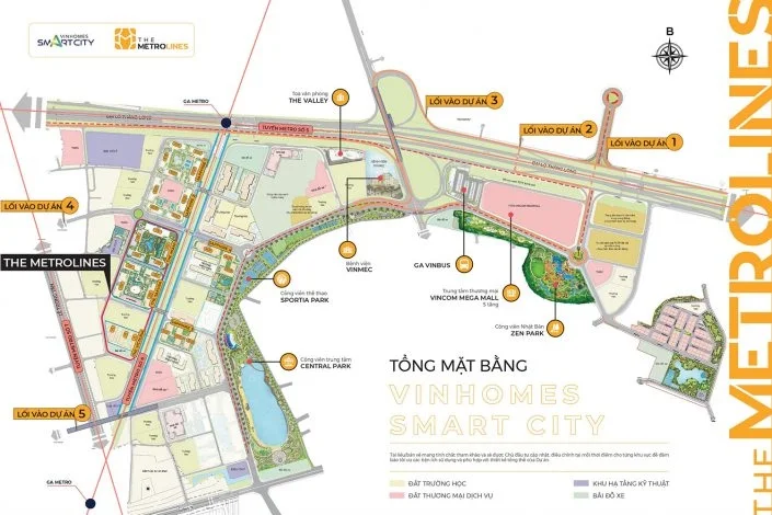 Sơ đồ tổng mặt bằng dự án Vinhomes Smart City The Metrolines với các phân khu và tiện ích chính