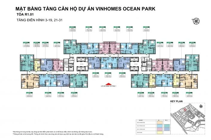 Mặt bằng tầng điển hình tòa R1.01 dự án Vinhomes Ocean Park