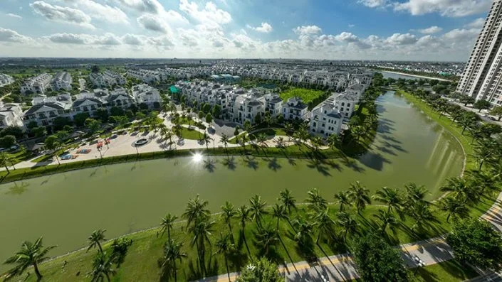 Không gian cảnh quan sinh thái xanh mát ven Hồ Đảo Cọ Vinhomes Ocean Park