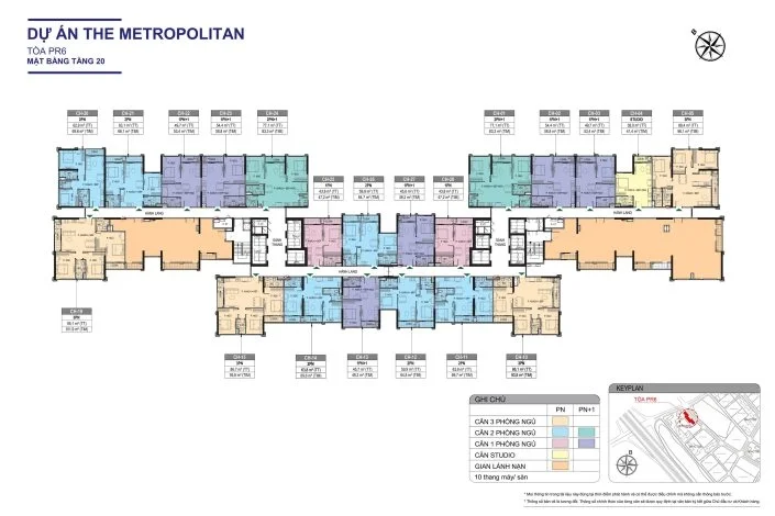 Mặt bằng tầng 20 tòa PR6 dự án The Metropolitan với các căn hộ và gian lánh nạn