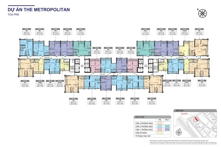 Mặt bằng điển hình các căn hộ tòa PR6 dự án The Metropolitan với đa dạng loại hình