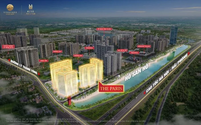 Bản đồ quy hoạch tổng thể dự án với các tuyến đường, hồ và khu The Paris được đánh dấu
