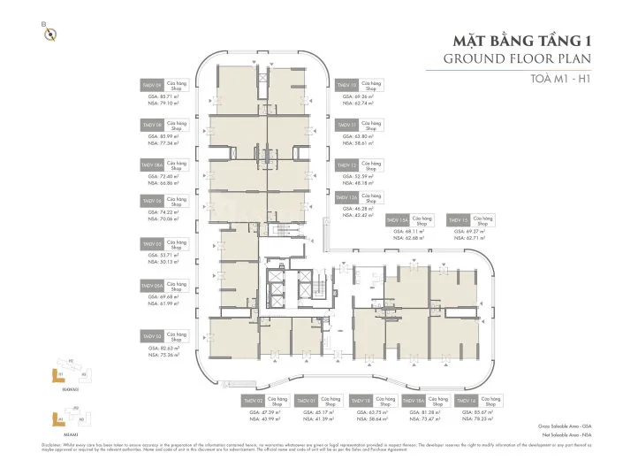 Bố trí mặt bằng thương mại dịch vụ tại khối đế chung cư Ocean Park