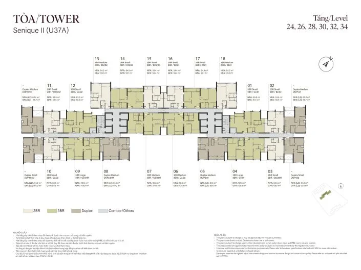 Mặt bằng tầng 24, 26, 28, 30, 32, 34 Tòa The Senique 2 The Senique Hanoi