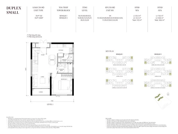 Mặt bằng căn hộ Duplex 117.5m2 tầng 1 Tòa The Senique 2 The Senique Hanoi