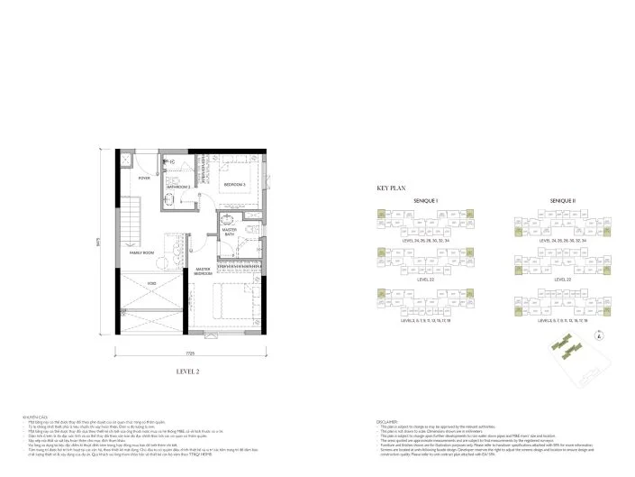 Mặt bằng căn hộ Duplex 117.5m2 tầng 2 Tòa The Senique 2 The Senique Hanoi