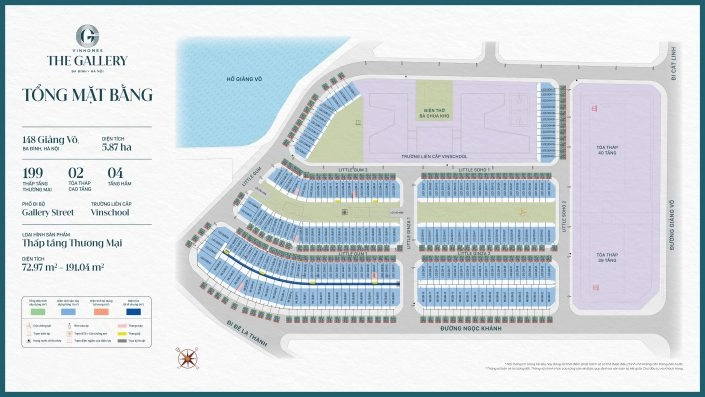 Sơ đồ tổng mặt bằng dự án The Gallery, phân chia các khu vực chức năng và loại hình sản phẩm