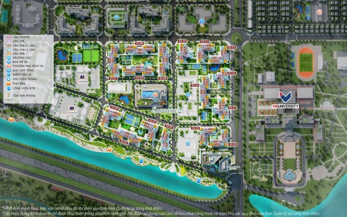 Mặt bằng tổng thể khu đô thị với các phân khu Sapphire 2, VinUniversity và hệ thống tiện ích