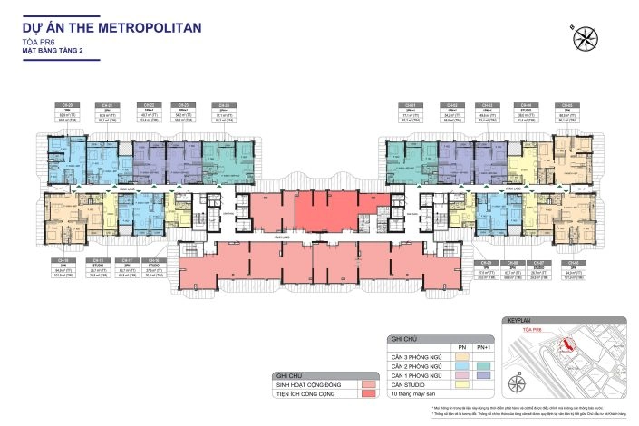 Mặt bằng tầng 2 tòa PR6 dự án The Metropolitan với khu vực sinh hoạt cộng đồng
