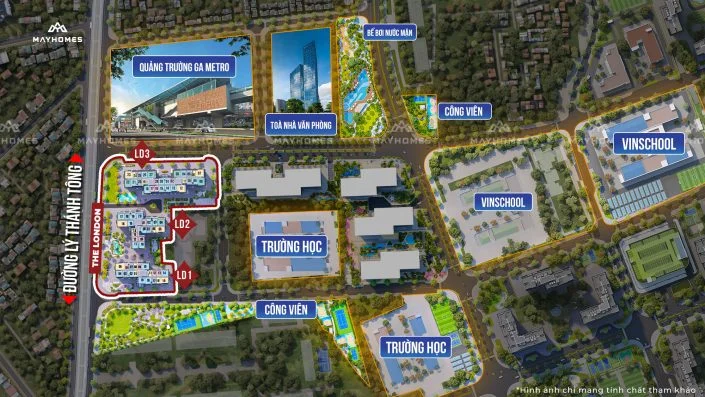 Bản đồ vị trí chi tiết tòa LD1 The London và các tiện ích liền kề