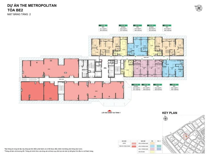 Mặt bằng tầng 2 Tòa BE2 The Beverly với các loại hình căn hộ và tiện ích