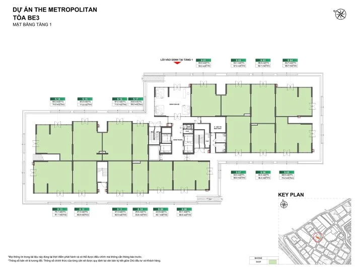 Mặt bằng tầng 1 Tòa BE3 The Beverly với các căn shop thương mại