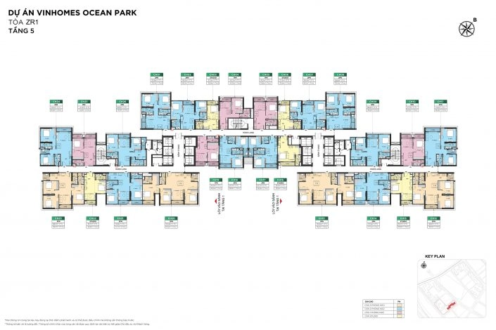 Mặt bằng điển hình tầng 5 tòa ZR1 dự án Vinhomes Ocean Park với các căn hộ được bố trí rõ ràng