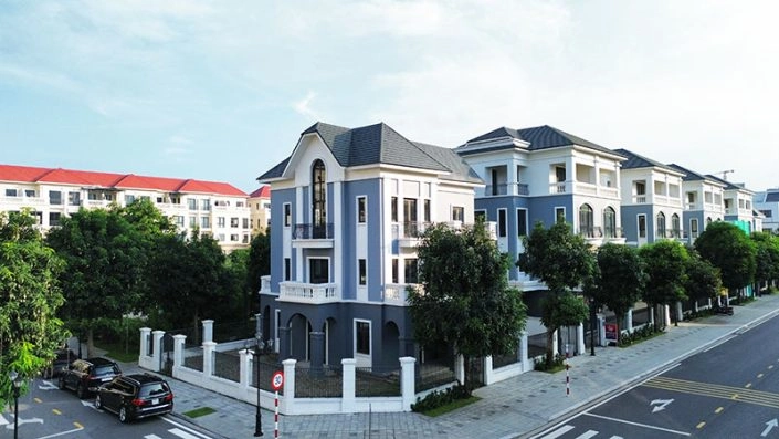 Biệt thự góc hiện đại màu xanh xám sang trọng tại khu đô thị